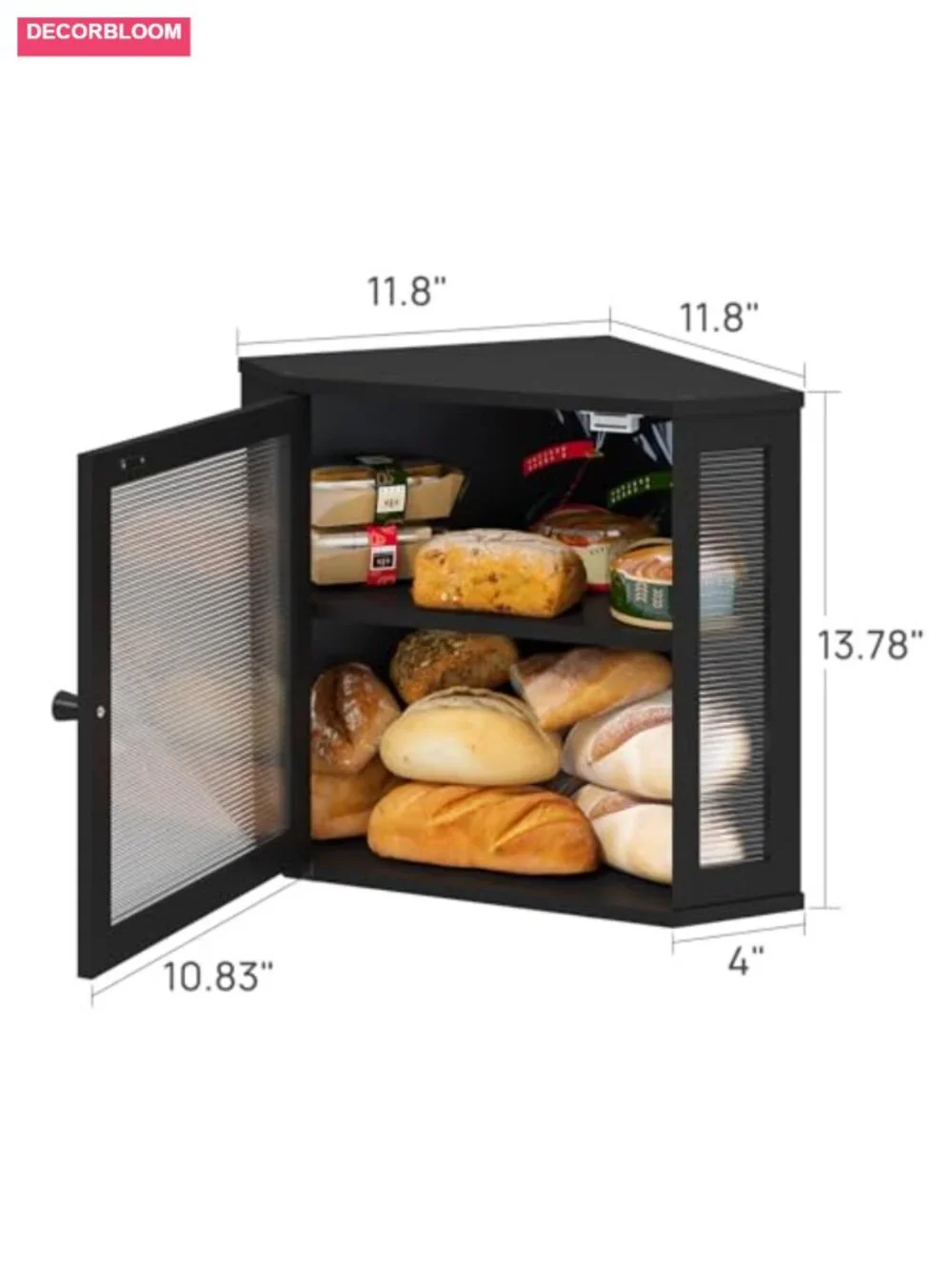 Corner Bread Box Bamboo Wood Large Capacity Storage with Acrylic Wavy Door
